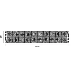 QUVIO Tafelloper gehaakt met fransjes - 300 x 24 cm - Katoen - Zwart