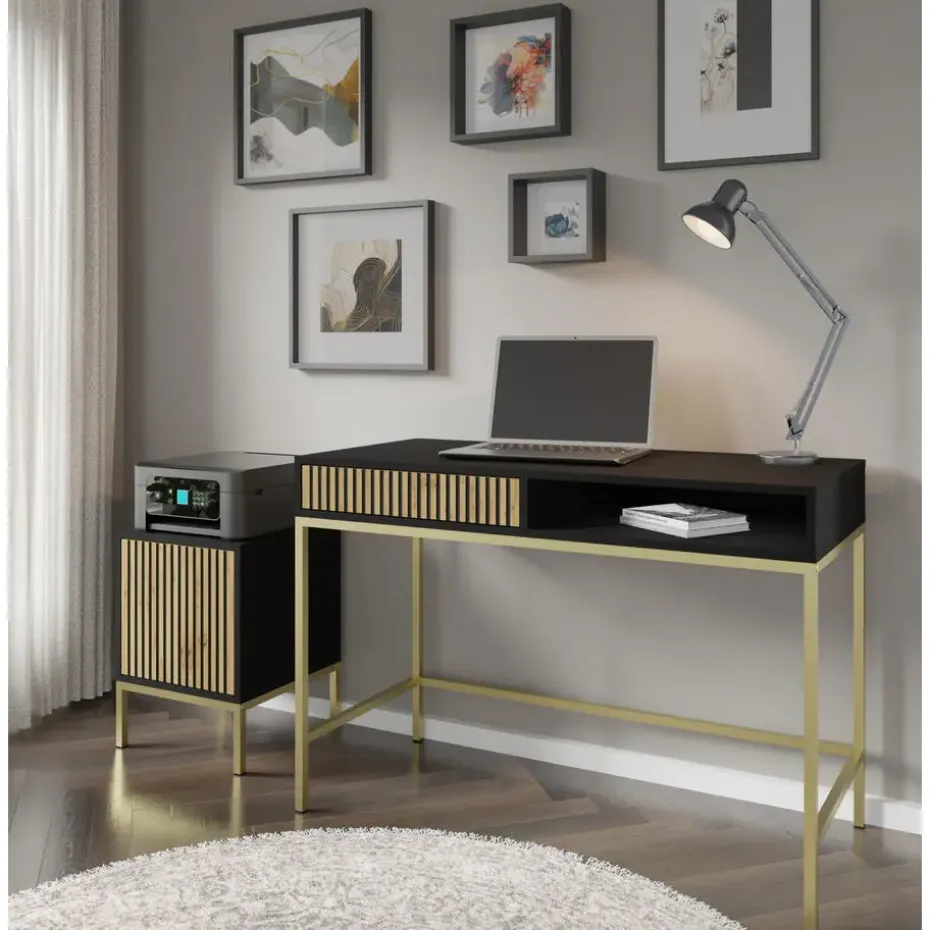 Ravenna Kaptafel - Mat zwart / Artisan eik- Metaal