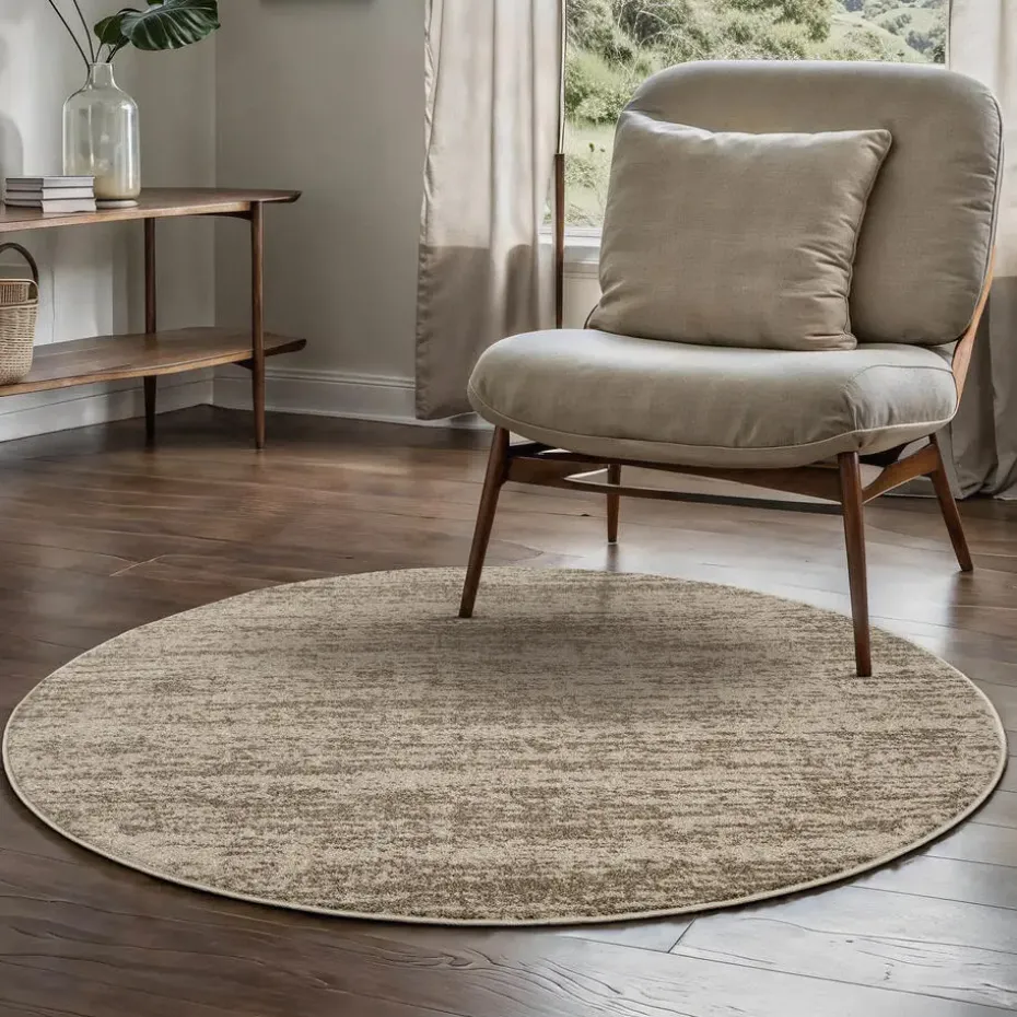 Relax Oslo - Laagpolig Effen Vloerkleed - Beige - 240 CM ROND
