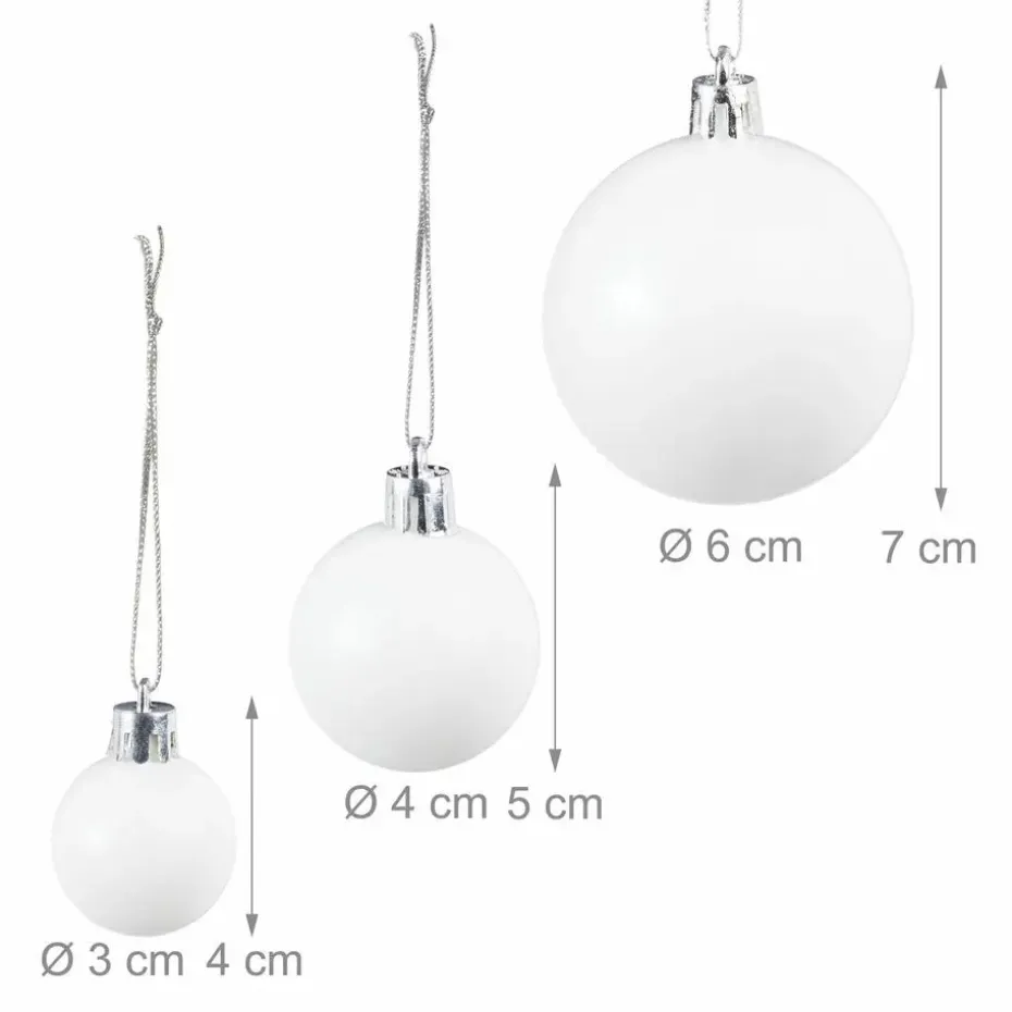 Relaxdays kerstballen - 100x st - wit - 3, 4 en 6 cm -kunststof