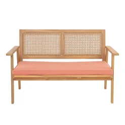 Rieten en massief houten tuinset in roze