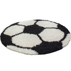 Rond Fun Voetbal Vloerkleed Kinderkamer - Ø120 cm - Zwart Wit - Kids Speeltapijt