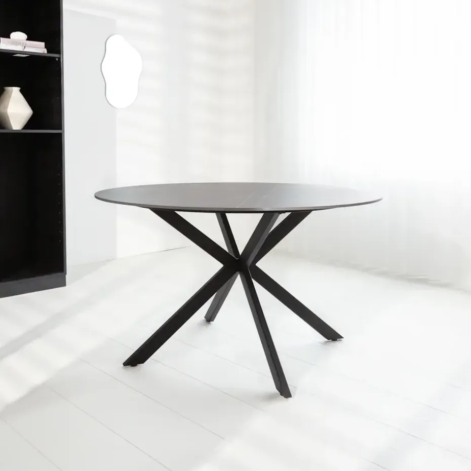 Ronde eettafel Yuna Ø130 cm marmerlook grijs - Stoneware - Grijs