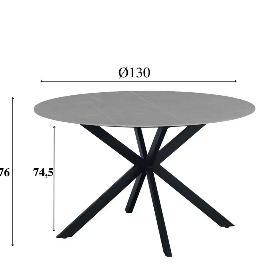 Ronde eettafel Yuna Ø130 cm marmerlook grijs - Stoneware - Grijs