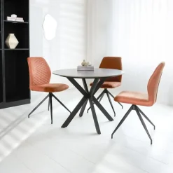 Ronde eettafel Yuna Ø130 cm marmerlook grijs - Stoneware - Grijs