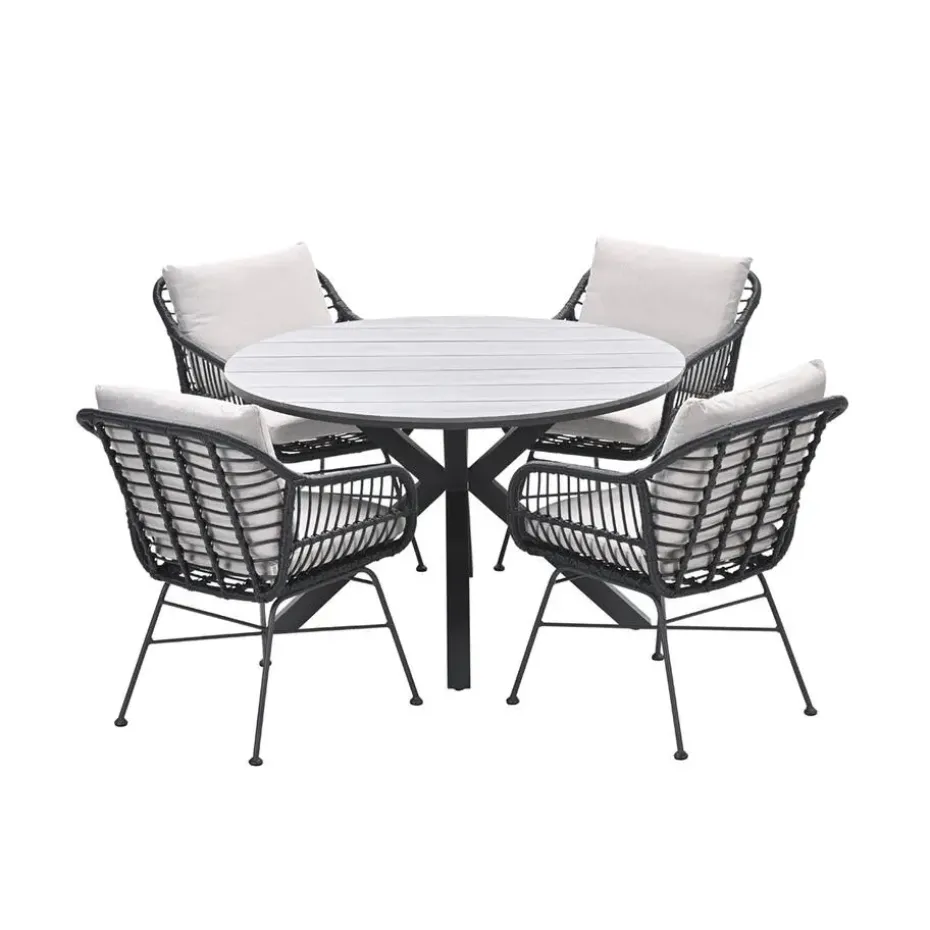 Ronde 4-persoons tuinset - Edison tafel - 4 Margriet stoelen