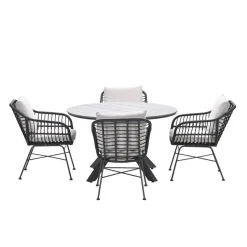 Ronde 4-persoons tuinset - Edison tafel - 4 Margriet stoelen