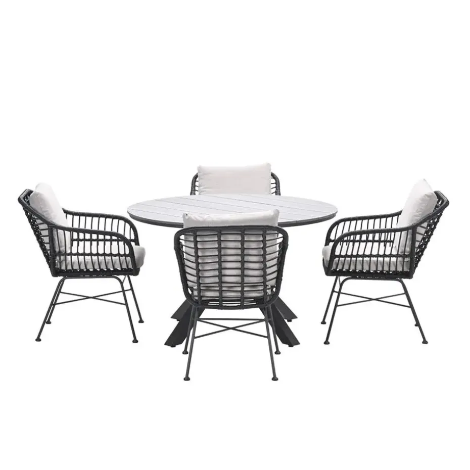 Ronde 4-persoons tuinset - Edison tafel - 4 Margriet stoelen