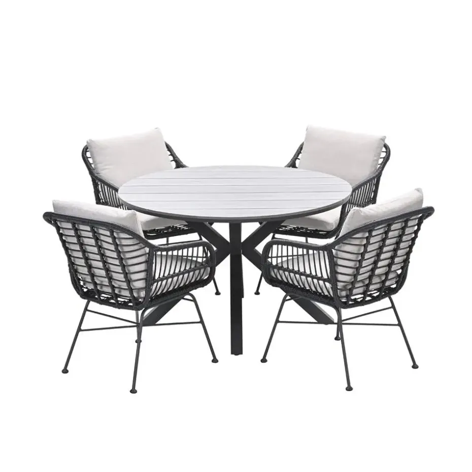 Ronde 4-persoons tuinset - Edison tafel - 4 Margriet stoelen