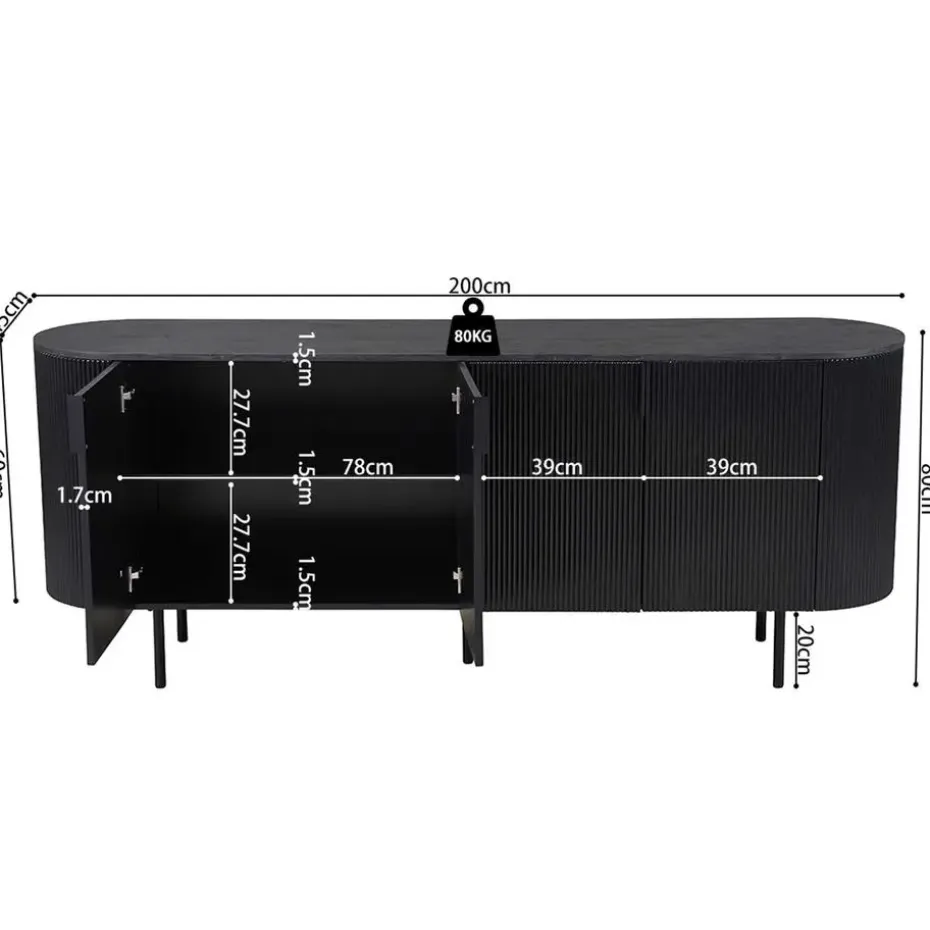 Rousseau Dressoir Lagos - 200 x 45 x 80 cm - Donkerbruin