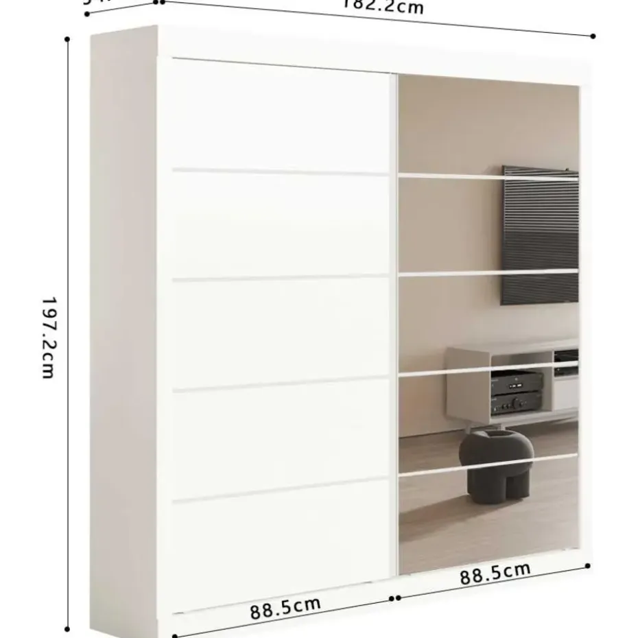 Rousseau Kledingkast Mike - 183 x 53 x 198 cm - Met spiegel - Wit