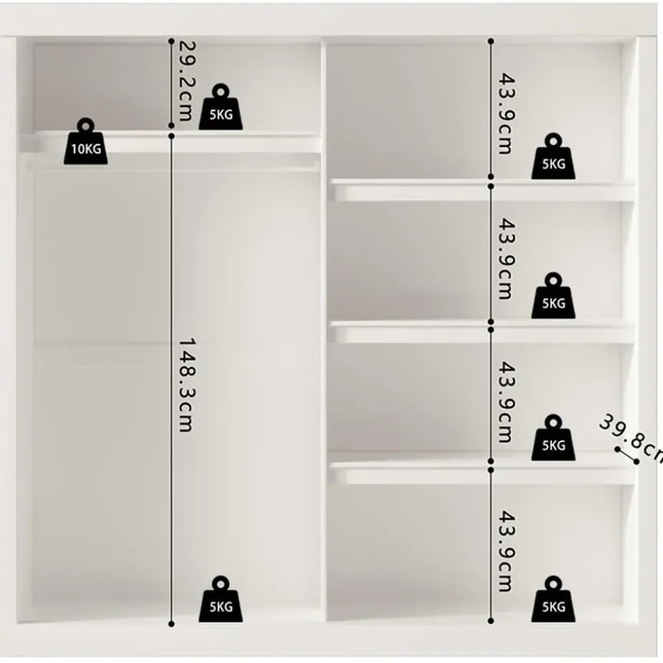 Rousseau Kledingkast Mike - 183 x 53 x 198 cm - Met spiegel - Wit