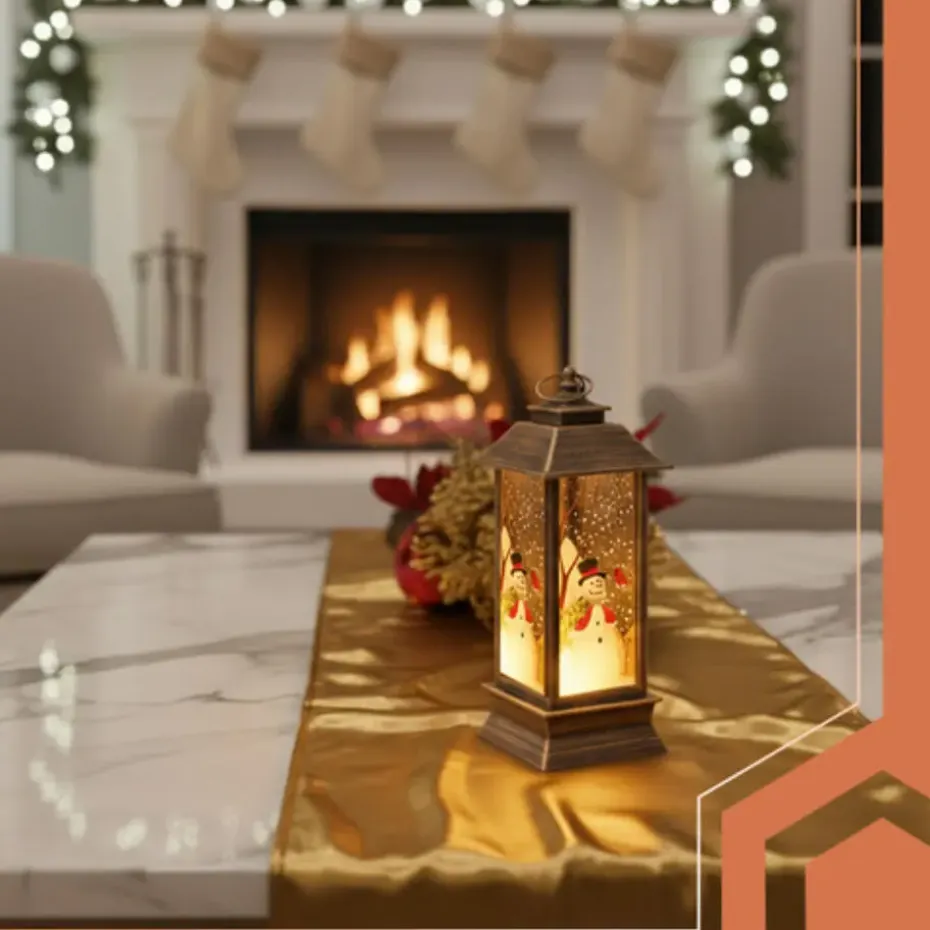 Ruhhy Kerstlantaarn - goud/zwart - 12 x 5 cm - kunststof - LED