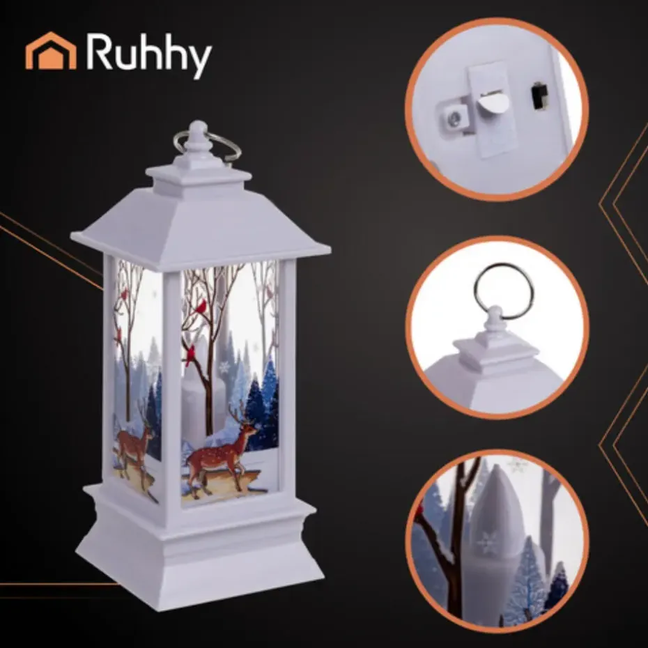 Ruhhy Kerstlantaarn - wit - 12 x 5 cm - kunststof - LED