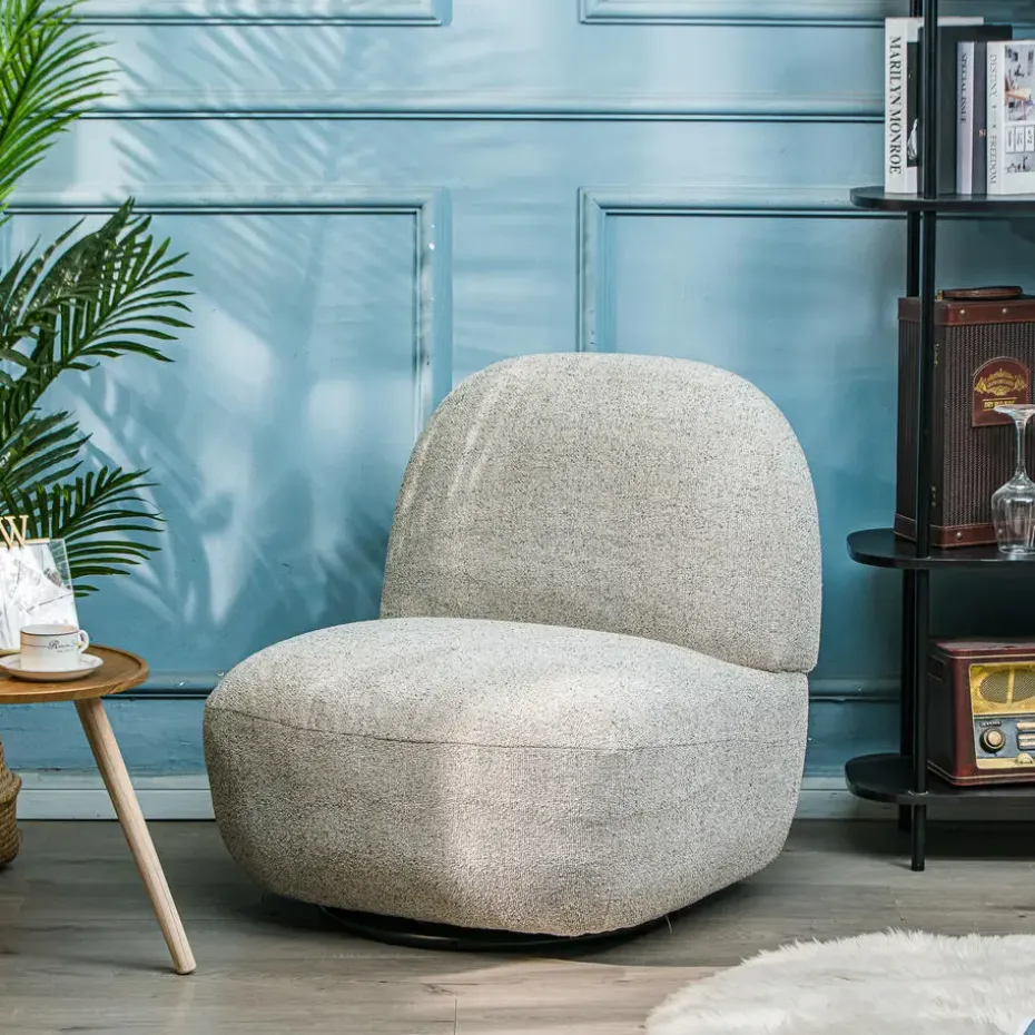 Salonstoel Swivel van metaal en beige fluweel