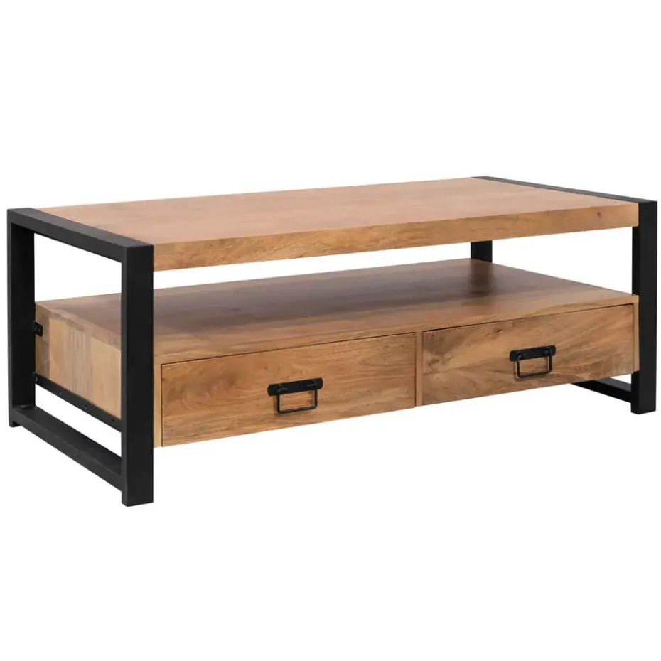 Salontafel Naturel Mangohout - 120x60x45cm - 4 Lades - Boaz