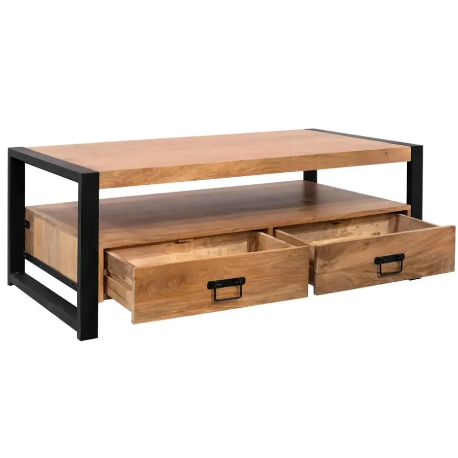 Salontafel Naturel Mangohout - 120x60x45cm - 4 Lades - Boaz