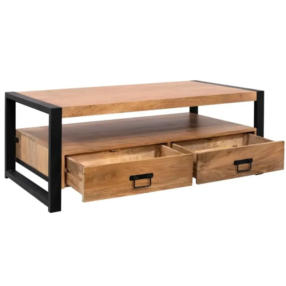 Salontafel Naturel Mangohout - 120x60x45cm - 4 Lades - Boaz