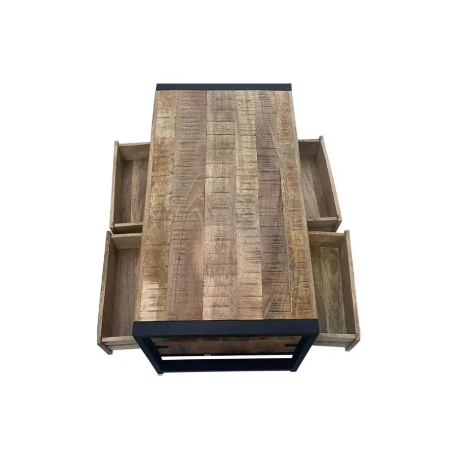 Salontafel Naturel Mangohout - 120x60x45cm - 4 Lades - Boaz