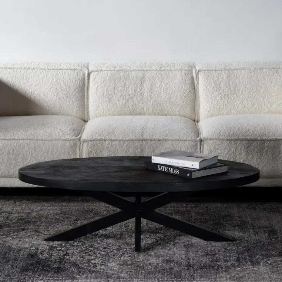 Salontafel Ovaal - Zwart - 130cm - Mangohout - Tafel Mansour