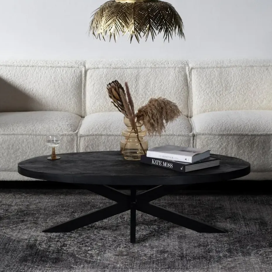 Salontafel Ovaal - Zwart - 130cm - Mangohout - Tafel Mansour