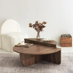 Salontafel Rond 90cm - Walnoot Bruin Melamine - Podium