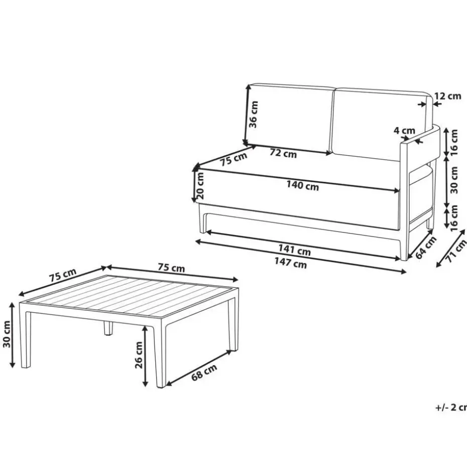 SAMPIERI - Tuinbank met salontafel - Bruin/ Lichtbeige - Aluminium