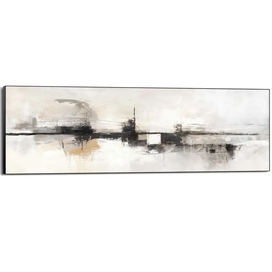Schilderij Abstracte horizon - 52 x 156cm - Beige