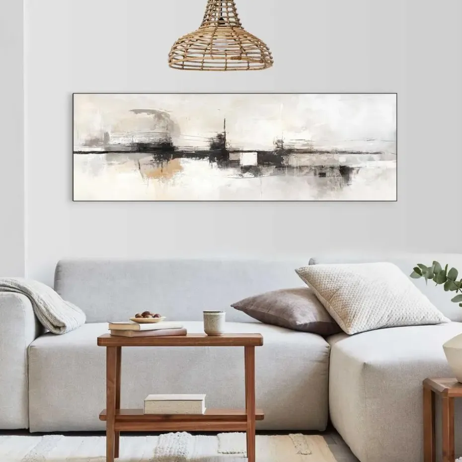 Schilderij Abstracte horizon - 52 x 156cm - Beige