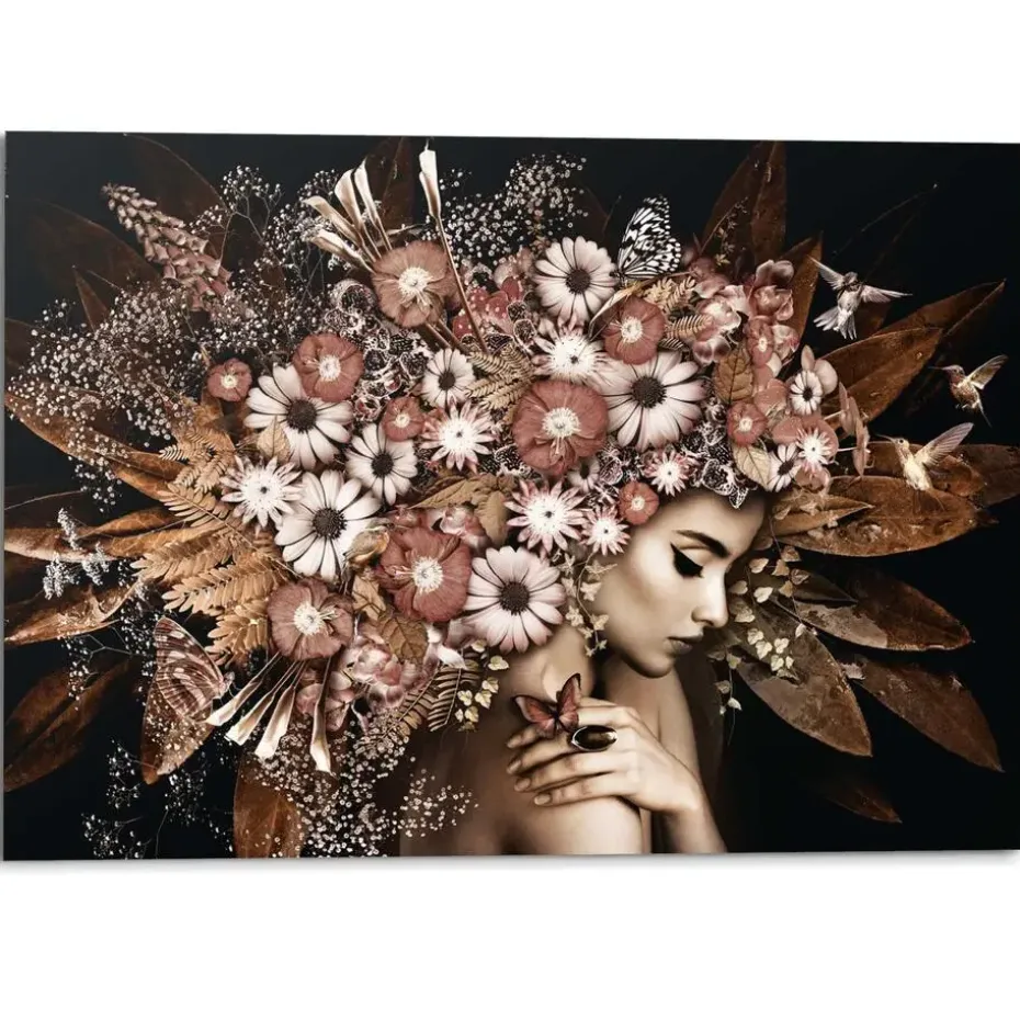 Schilderij Bloemenrijkdom - 100 x 140cm - Bruin