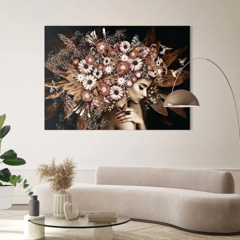 Schilderij Bloemenrijkdom - 100 x 140cm - Bruin