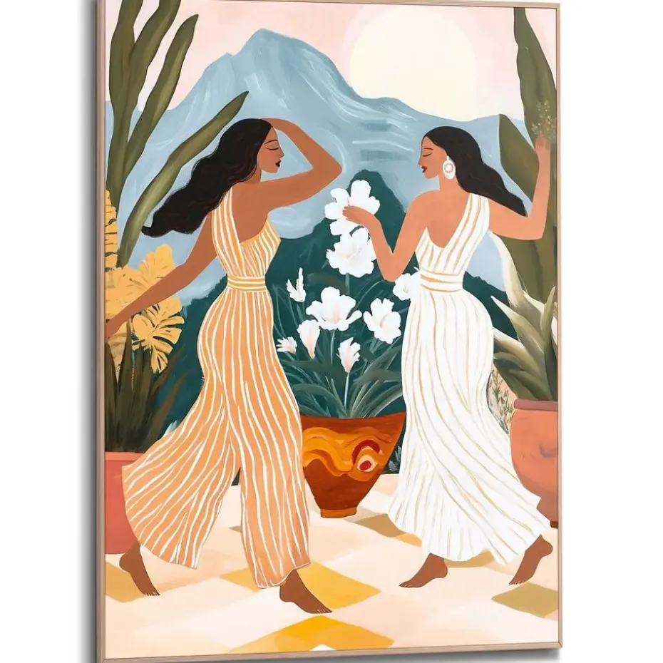 Schilderij Dansende dames - 70 x 50cm - Bont