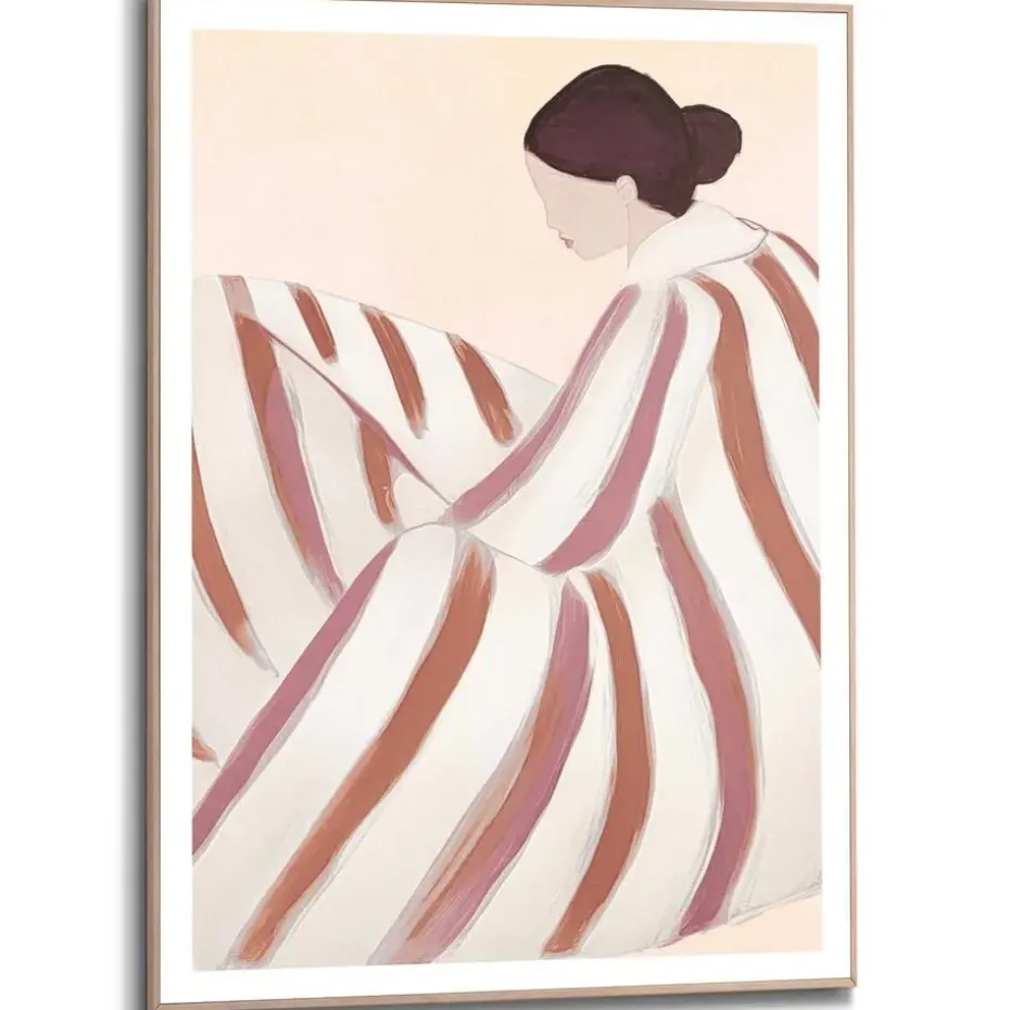 Schilderij Gestreepte vrouw - 70 x 50cm - Bruin