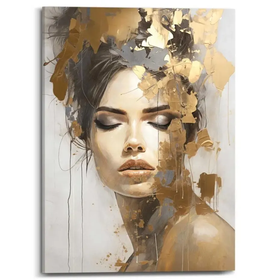 Schilderij Gouden vrouw - 70 x 50cm - Goudkleurig