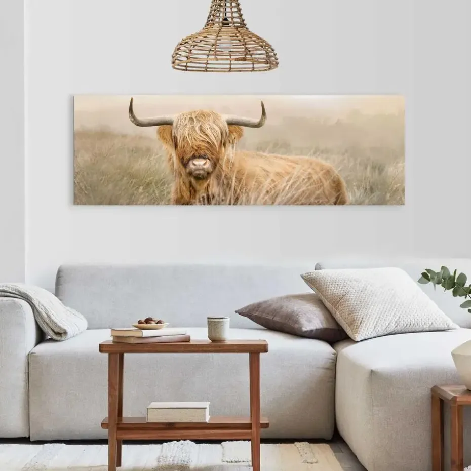 Schilderij Hooglander - 52 x 156cm - Beige