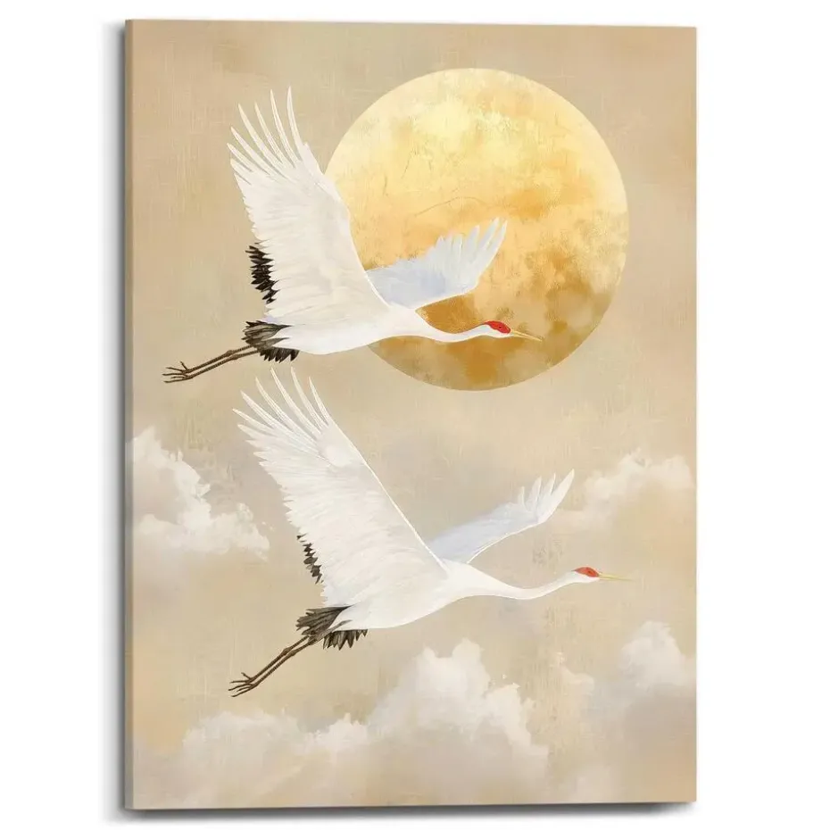 Schilderij Kraanvogels - 70 x 50cm - Beige