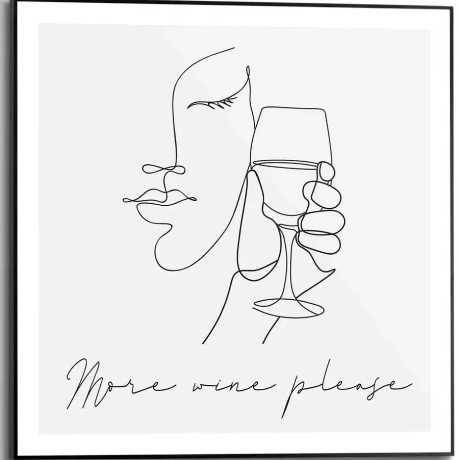 Schilderij More wine please - 50 x 50cm - Zwart-Wit