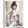 Schilderij Morning Reading - 70 x 50cm - Bruin