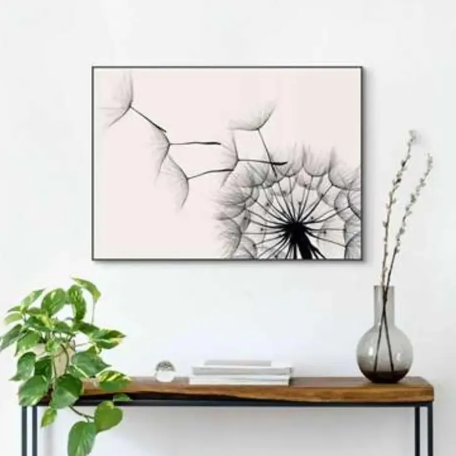 Schilderij Paardenbloem - 50 x 70cm - Zwart-Wit