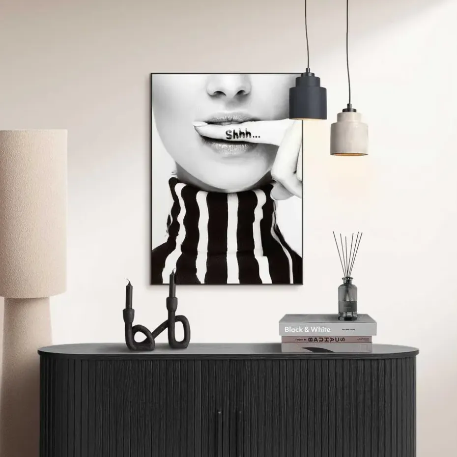 Schilderij Ssshhh! - 70 x 50cm - Zwart-Wit