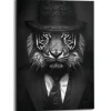 Schilderij Tiger Man - 70 x 50cm - Zwart-Wit
