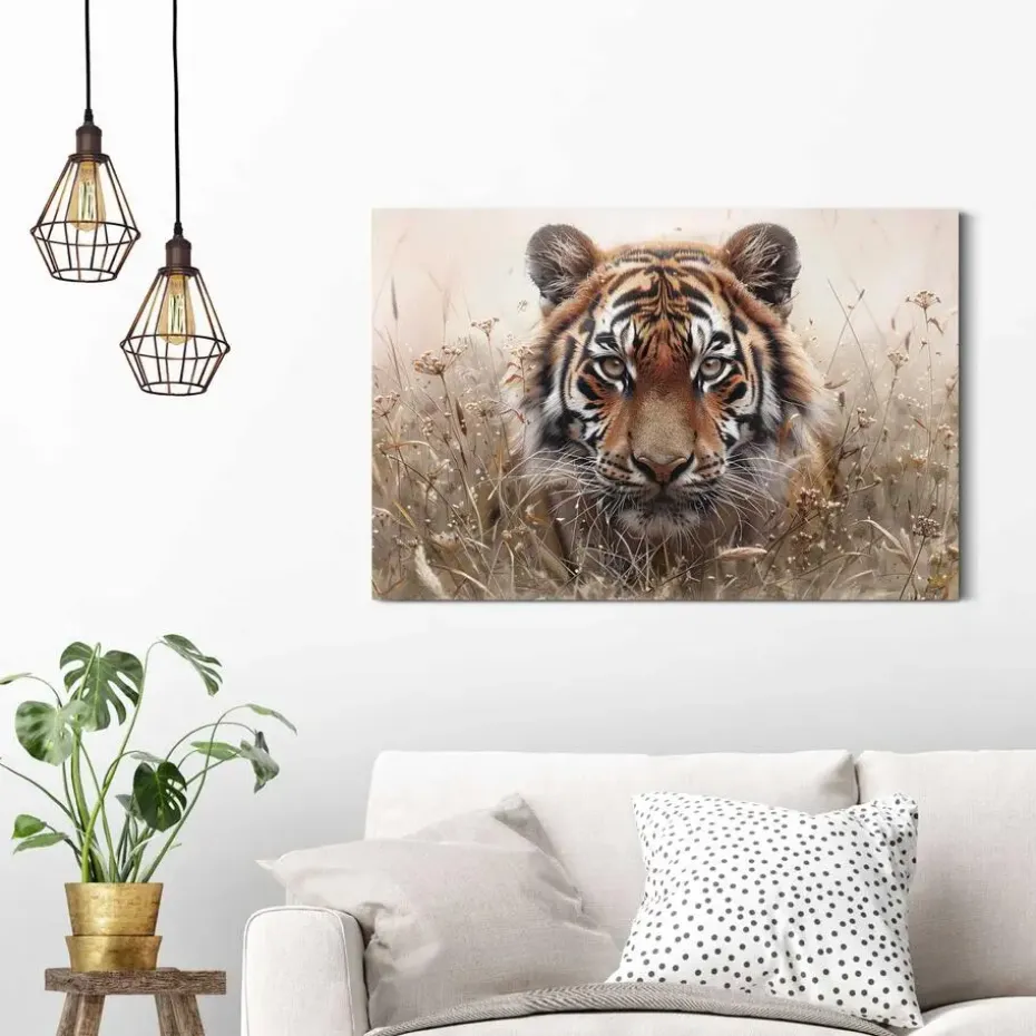 Schilderij Tijger op jacht - 60 x 90cm - Bruin