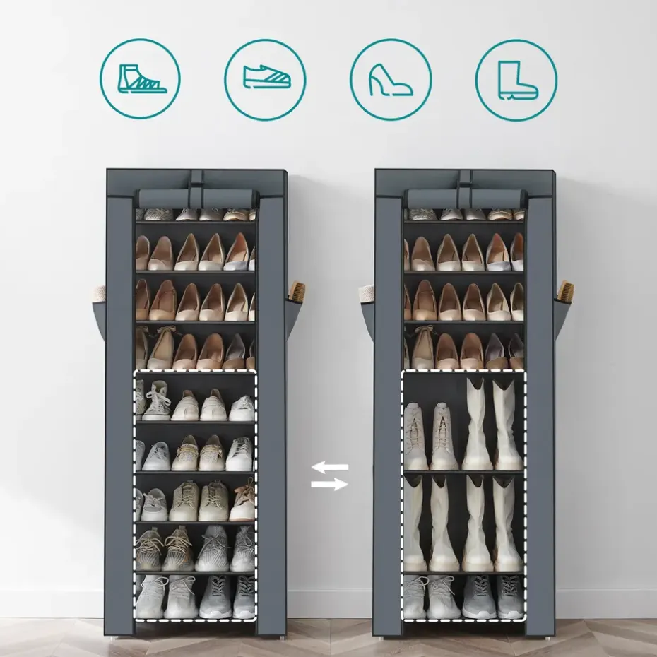 Schoenenkast - 10 Niveaus - tot 27 Paar Schoenen - 58x160cm - Grijs
