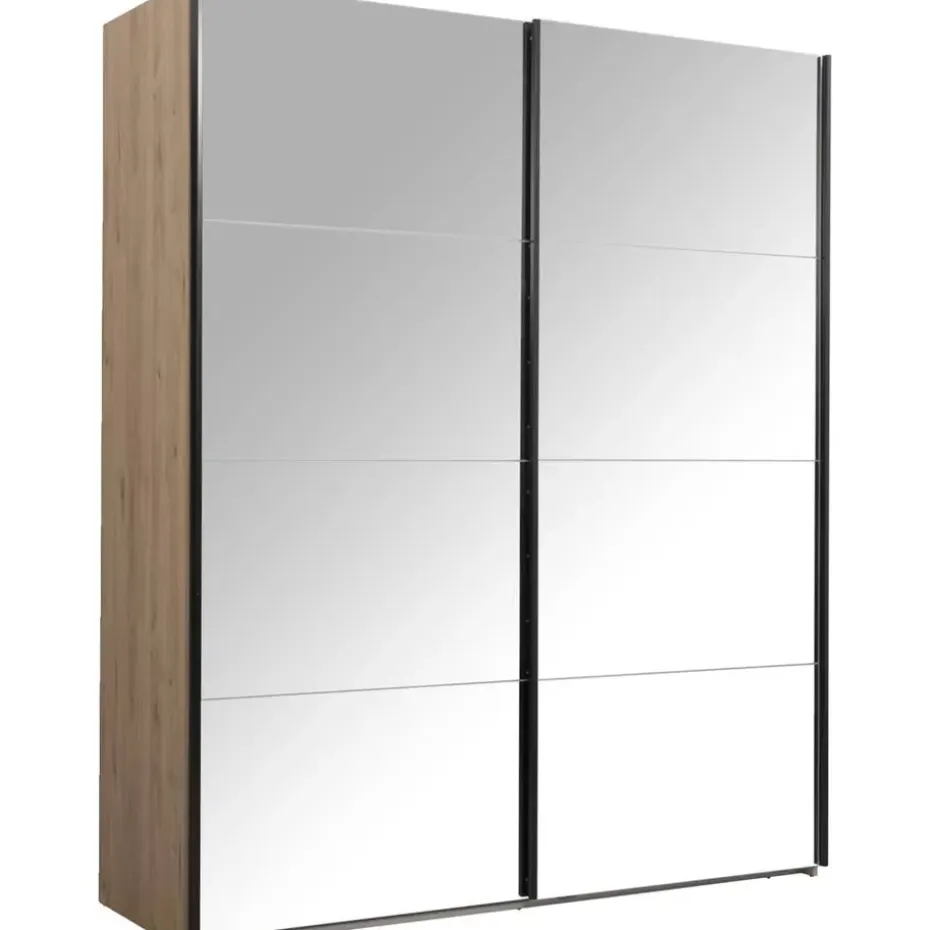 Schuifdeurkast Bergamo met spiegeldeuren - eikenkleur - 221x178,5x66,6 cm