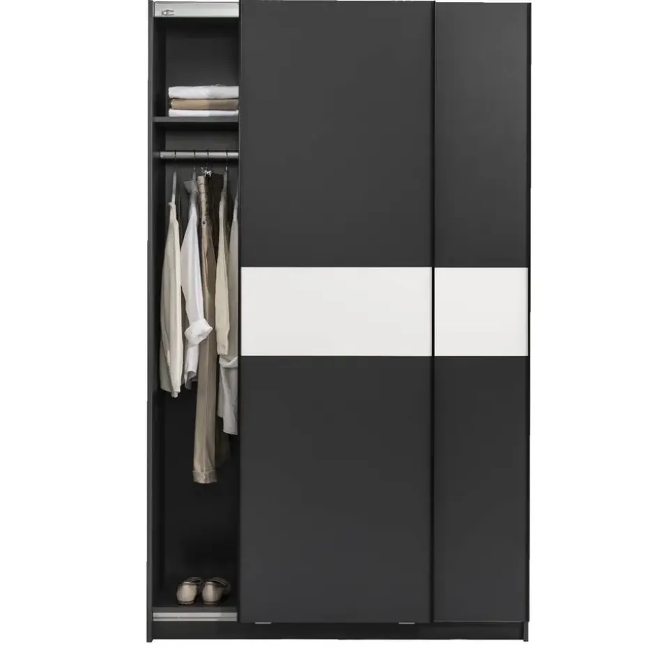 Schuifdeurkast Genua - antraciet/wit - 204x122x60 cm