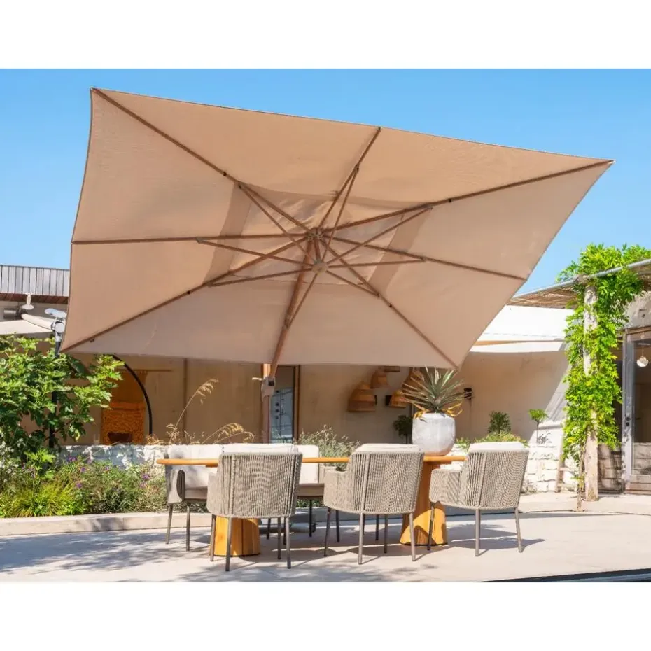 4-Seasons Hacienda zweefparasol 300 x 400 cm. - Woodlook/Sand