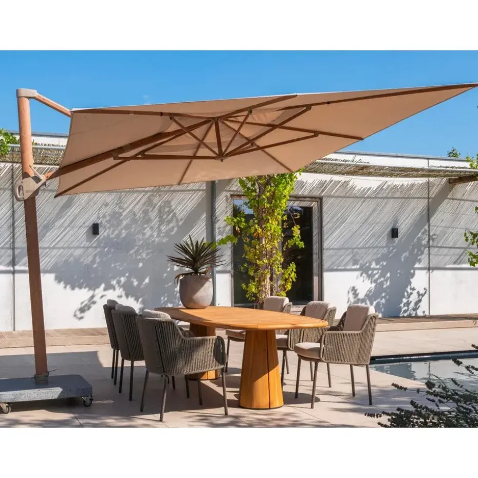 4-Seasons Hacienda zweefparasol 300 x 400 cm. - Woodlook/Sand