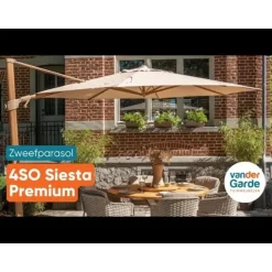 4-Seasons zweefparasol Siesta Premium 3x3 m. - woodlook/charcoal + voet en hoes