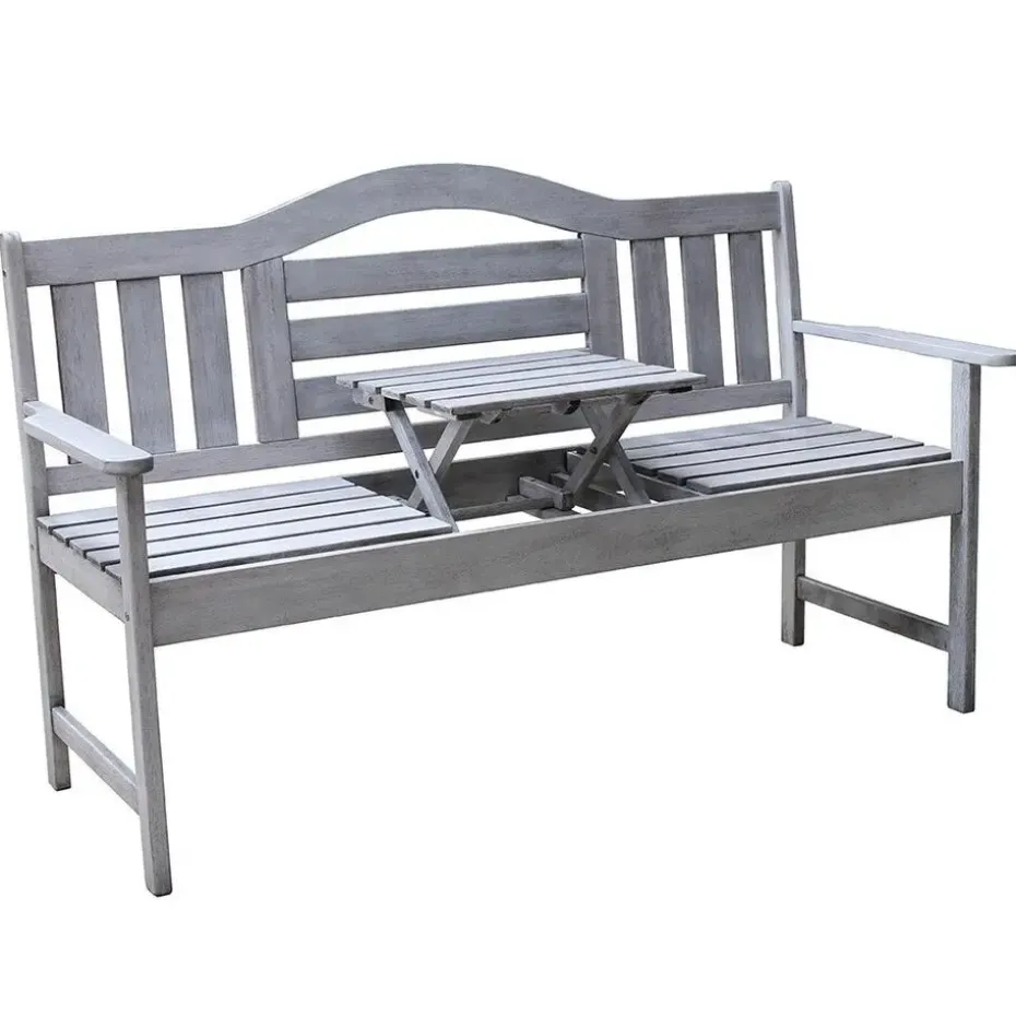 SenS-Line Nevada tuinbank met uitklapbaar tafeltje - Grijs - 150 cm - Meranti h