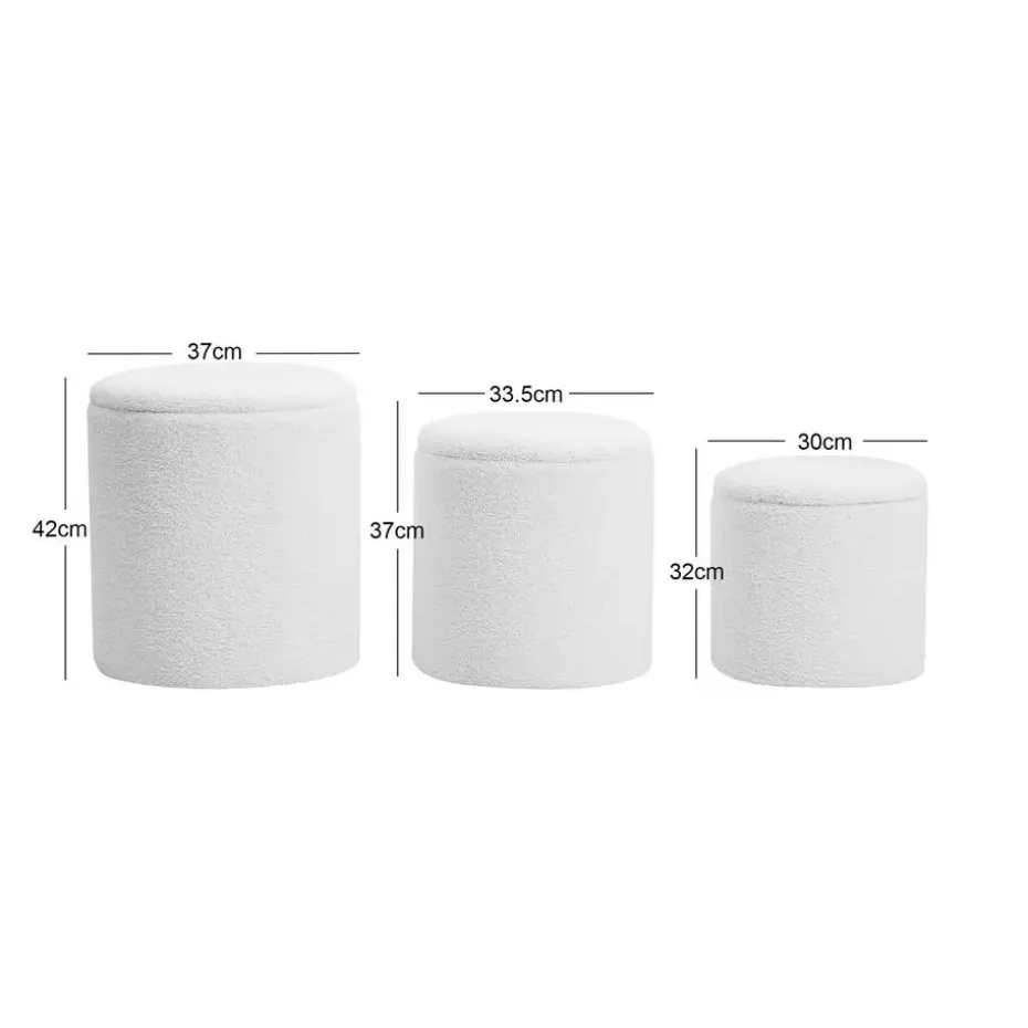 Set van 3 poefs met opbergruimte van hout en ribfluweel